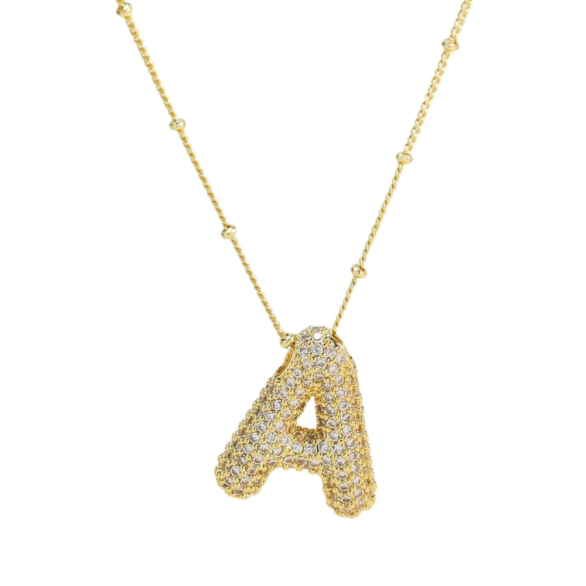 18K Gold Bubble Balloon Initial Necklace-Gold - Infinity Raine