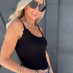 Scalloped Cami Tank In Black - Infinity Raine