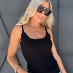 Scalloped Cami Tank In Black - Infinity Raine