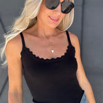 Scalloped Cami Tank In Black - Infinity Raine
