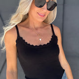 Scalloped Cami Tank In Black - Infinity Raine