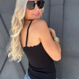 Scalloped Cami Tank In Black - Infinity Raine