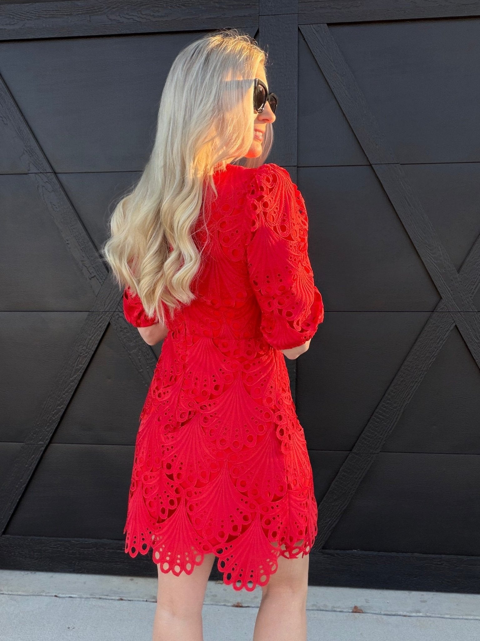 Scalloped Lace Empire Waist Mini Dress In Red - Infinity Raine