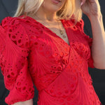 Scalloped Lace Empire Waist Mini Dress In Red - Infinity Raine