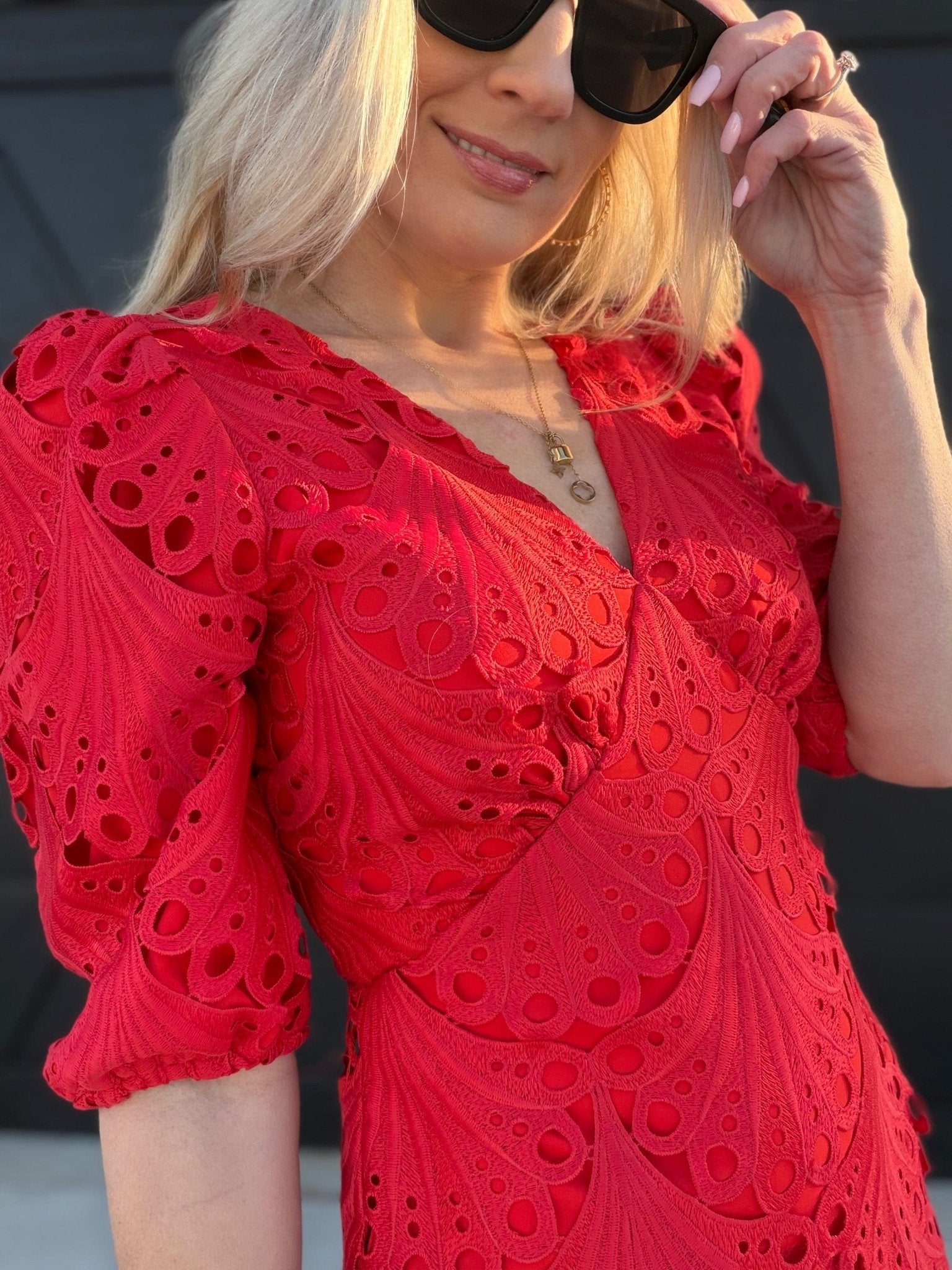 Scalloped Lace Empire Waist Mini Dress In Red - Infinity Raine