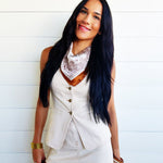 Scoop Neckline Button Down Sleeveless Vest Top – Light Khaki Denim - Infinity Raine