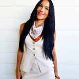 Scoop Neckline Button Down Sleeveless Vest Top – Light Khaki Denim - Infinity Raine