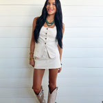 Scoop Neckline Button Down Sleeveless Vest Top – Light Khaki Denim - Infinity Raine