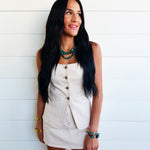 Scoop Neckline Button Down Sleeveless Vest Top – Light Khaki Denim - Infinity Raine