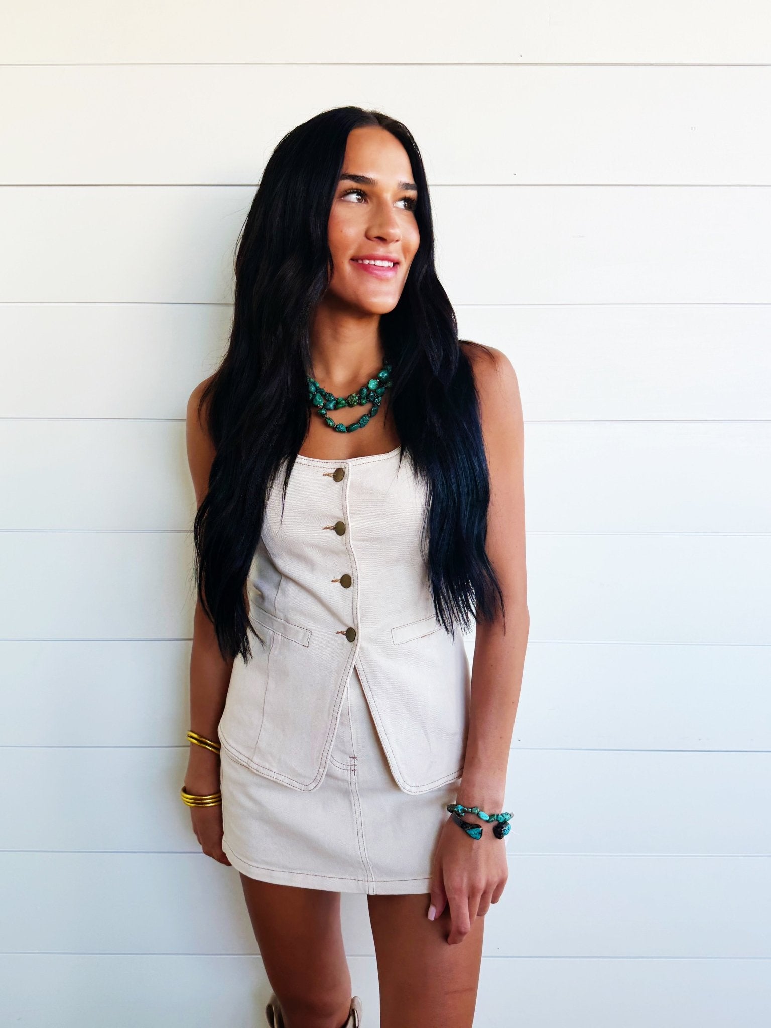 Scoop Neckline Button Down Sleeveless Vest Top – Light Khaki Denim - Infinity Raine