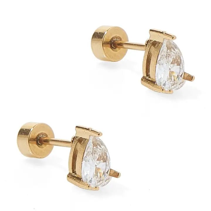 Screwback Stud Earrings In Paige Pear Gold - Infinity Raine