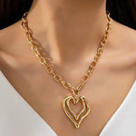 Sculptural Oversized Double Heart Pendant Necklace In Gold - Infinity Raine