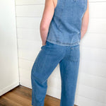 Smocked Waist Pocket Detail Denim Pants In Denim - Infinity Raine