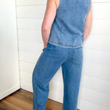 Smocked Waist Pocket Detail Denim Pants In Denim - Infinity Raine