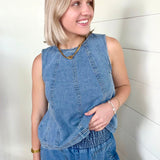 Smocked Waist Pocket Detail Denim Pants In Denim - Infinity Raine