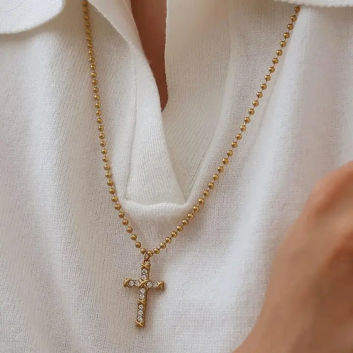 Selma 18k Gold Cz Cross Pendant Necklace - Infinity Raine