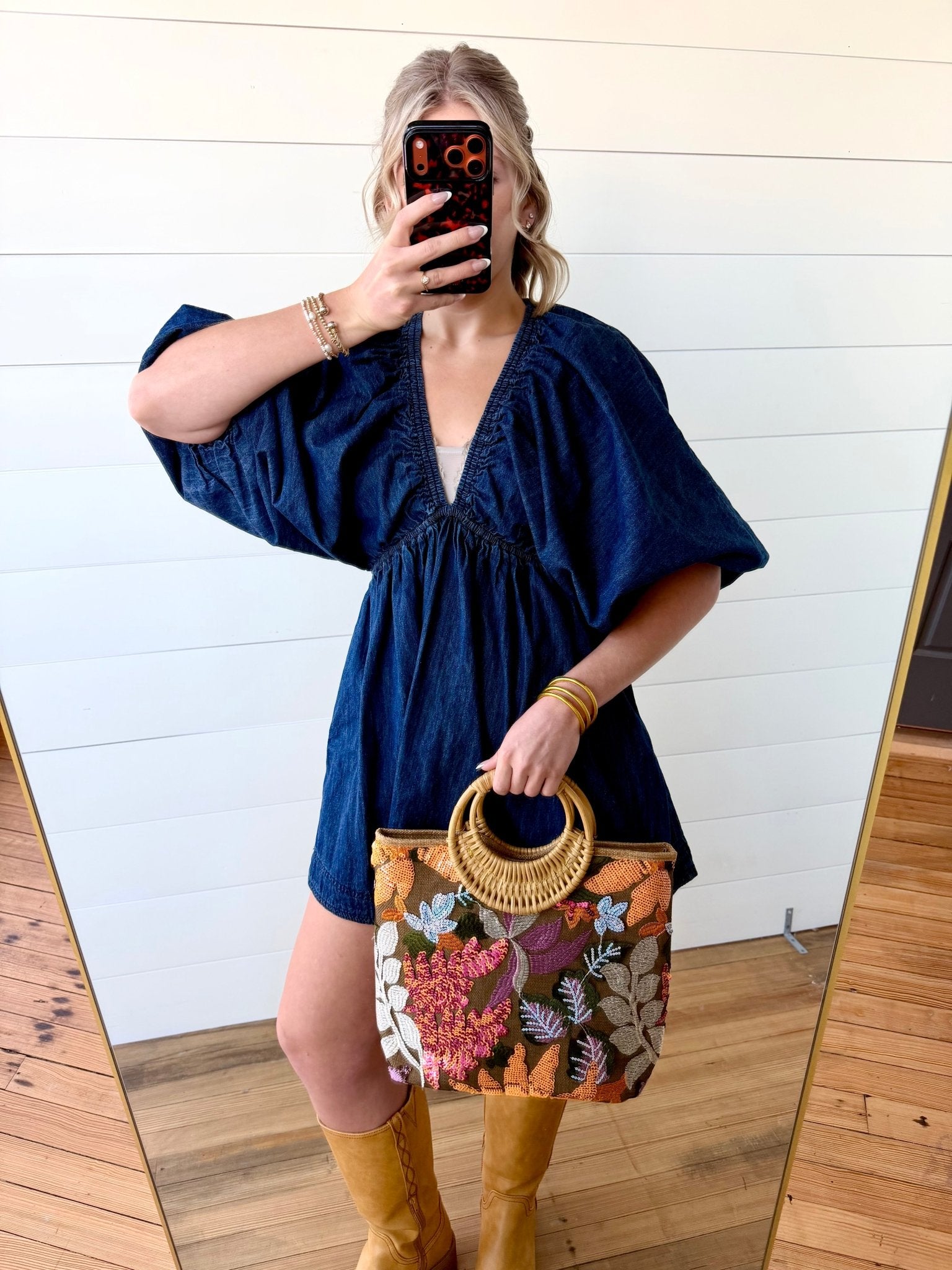 Sequin Embroidered Woven Beach Bag In Apricot - Infinity Raine