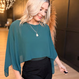 Sheer Chiffon Cape Overlay Sleeveles Round Neck Top In Hunter Green - Infinity Raine
