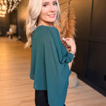 Sheer Chiffon Cape Overlay Sleeveles Round Neck Top In Hunter Green - Infinity Raine