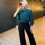 Sheer Chiffon Cape Overlay Sleeveles Round Neck Top In Hunter Green - Infinity Raine