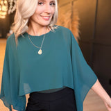 Sheer Chiffon Cape Overlay Sleeveles Round Neck Top In Hunter Green - Infinity Raine