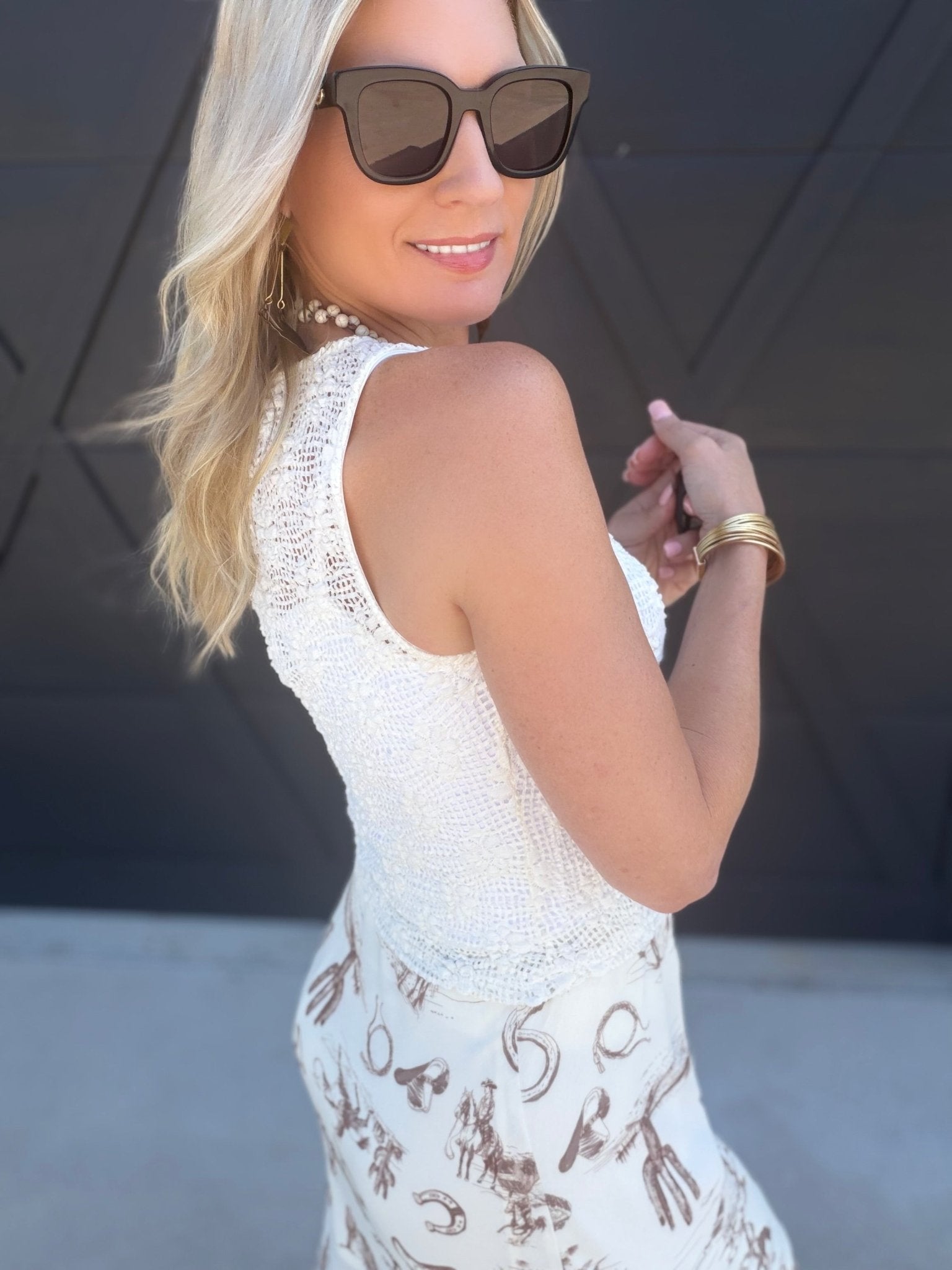Sheer Floral Crochet Knit Pattern Sleeveless Top - Infinity Raine