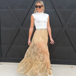 Sheer Lace Maxi Skirt In Taupe - Infinity Raine