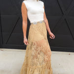 Sheer Lace Maxi Skirt In Taupe - Infinity Raine