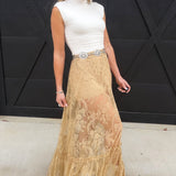 Sheer Lace Maxi Skirt In Taupe - Infinity Raine