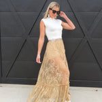 Sheer Lace Maxi Skirt In Taupe - Infinity Raine
