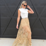 Sheer Lace Maxi Skirt In Taupe - Infinity Raine