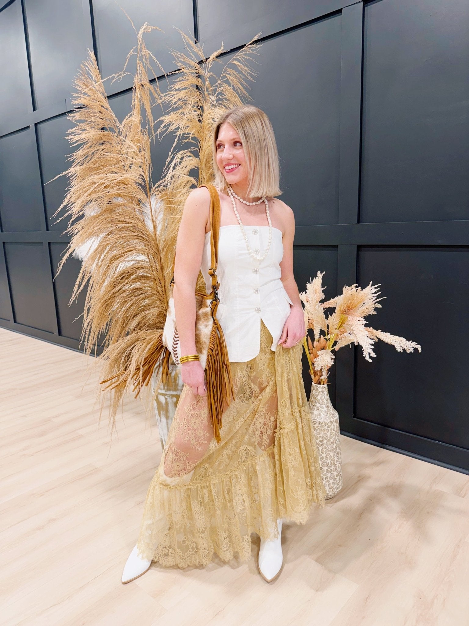 Sheer Lace Maxi Skirt In Taupe - Infinity Raine