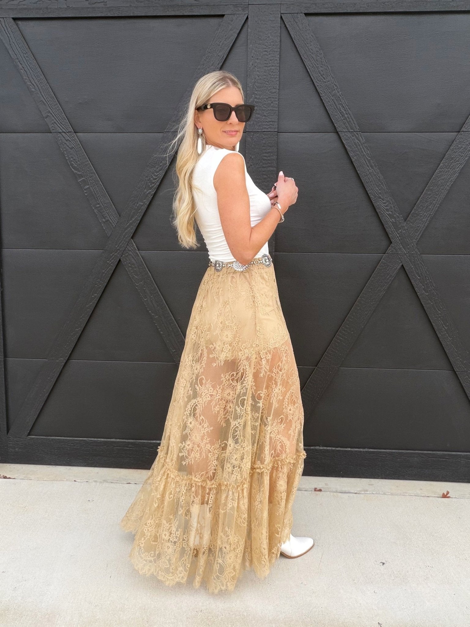 Sheer Lace Maxi Skirt In Taupe - Infinity Raine