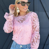 Floral Dotted Mesh Top In Pink - Infinity Raine