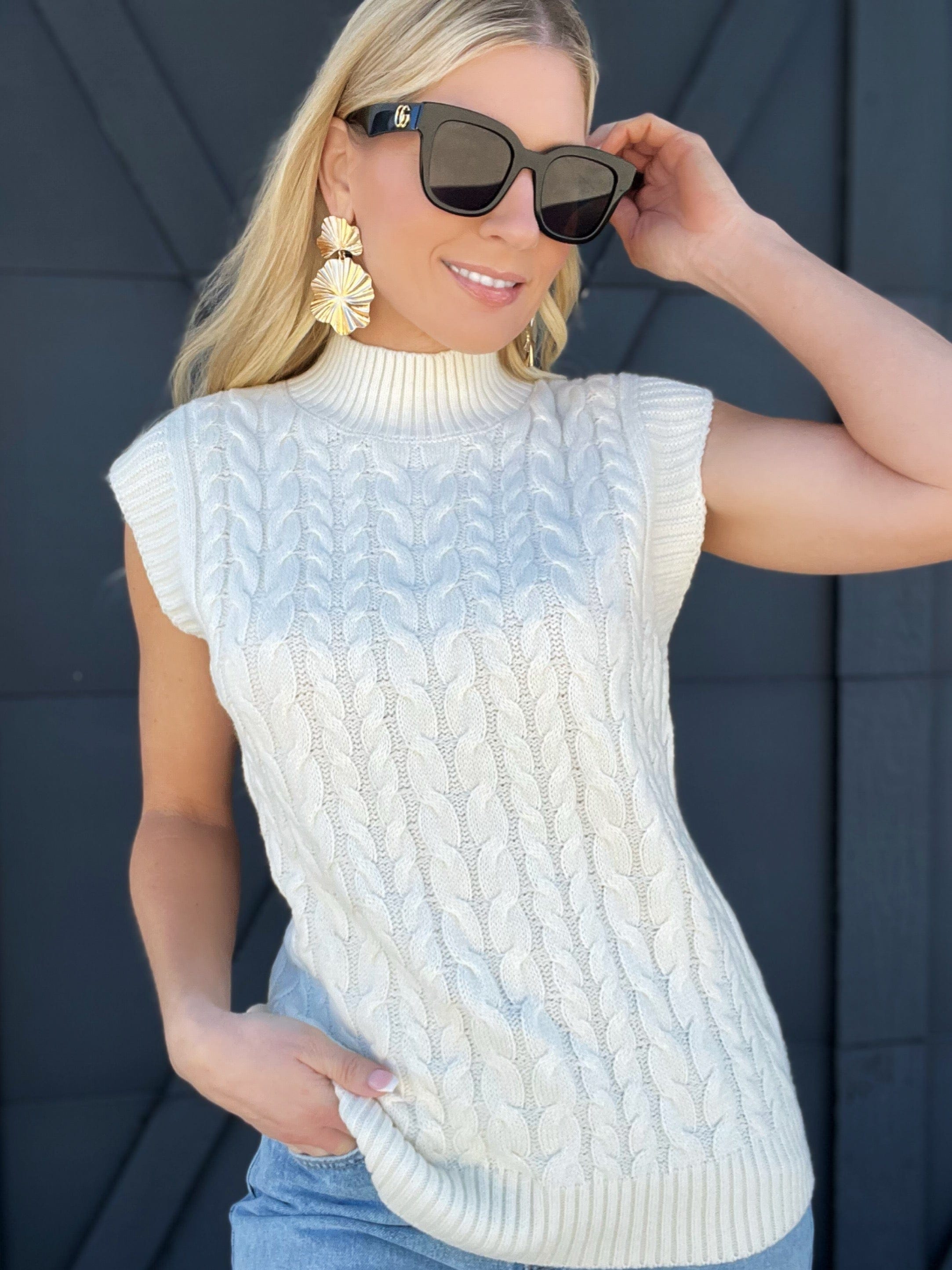 Cable Mock Neck Sweater Top In Oatmeal - Infinity Raine