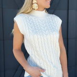 Cable Mock Neck Sweater Top In Oatmeal - Infinity Raine