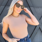 Short Sleeve Knit Bodysuit In Tan - Infinity Raine