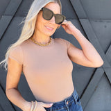 Short Sleeve Knit Bodysuit In Tan - Infinity Raine
