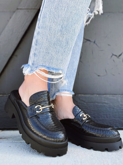 Shu Shop Audra Mules-Black Snake - Infinity Raine