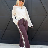 Side Lace Trim Cotton Wide Leg Pull On Pants In Brown - Infinity Raine