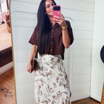 Silky Satin Western Print Midi Skirt In Cream - Infinity Raine