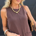 Sleeveless Patch Pocket Romper In Dark Brown - Infinity Raine