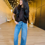 Slouchy Crop Barrel Embroidered Hearts Stretchy Jeans - Infinity Raine