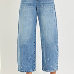 Slouchy Crop Barrel Embroidered Hearts Stretchy Jeans - Infinity Raine