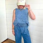 Smocked Waist Pocket Detail Denim Pants In Denim - Infinity Raine