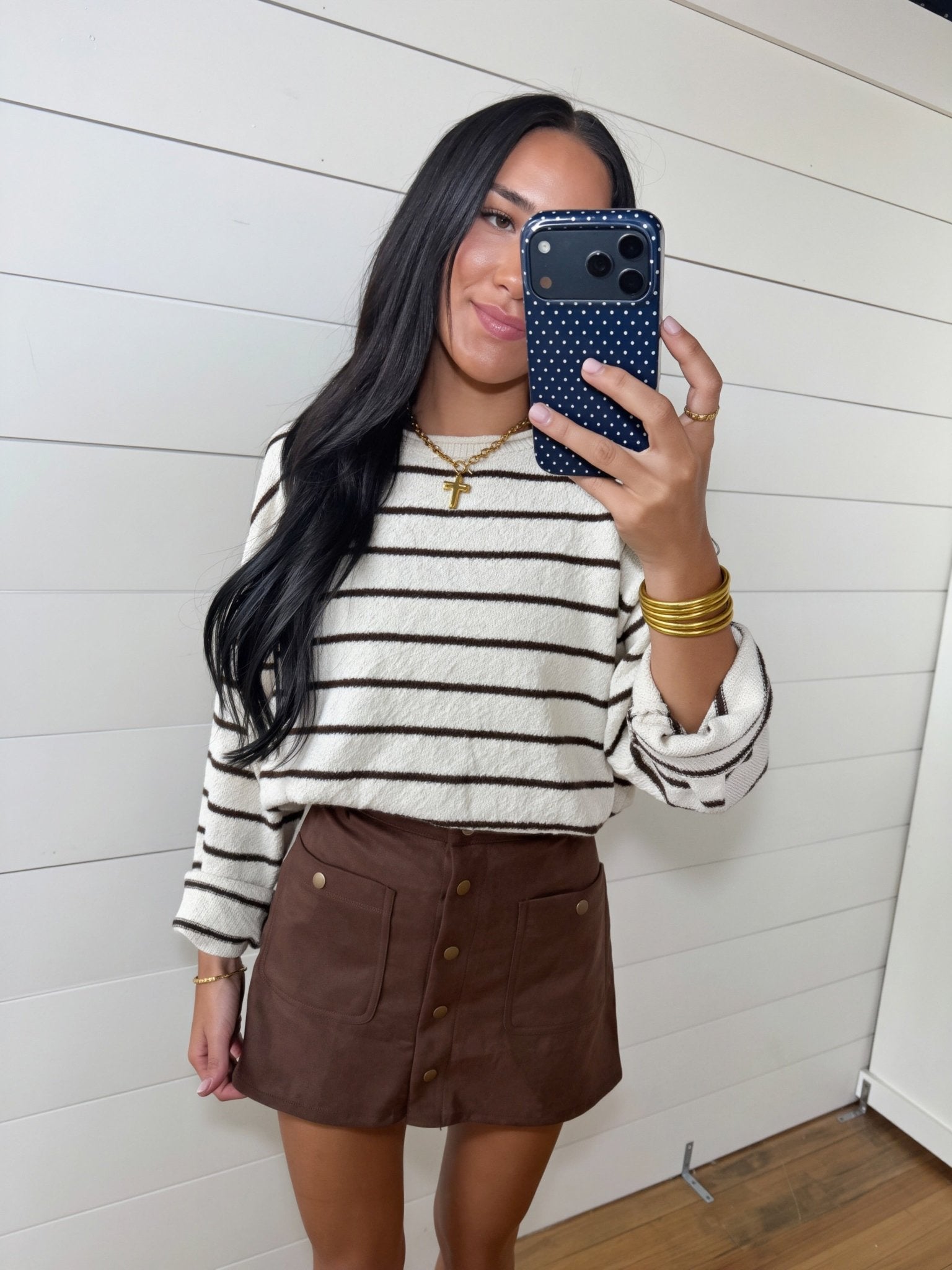 Snap Front Suede Mini Skirt In Dark Brown - Infinity Raine