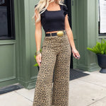 Leopard Twill Denim Frayed Hem Pants - Infinity Raine