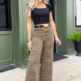 Leopard Twill Denim Frayed Hem Pants - Infinity Raine