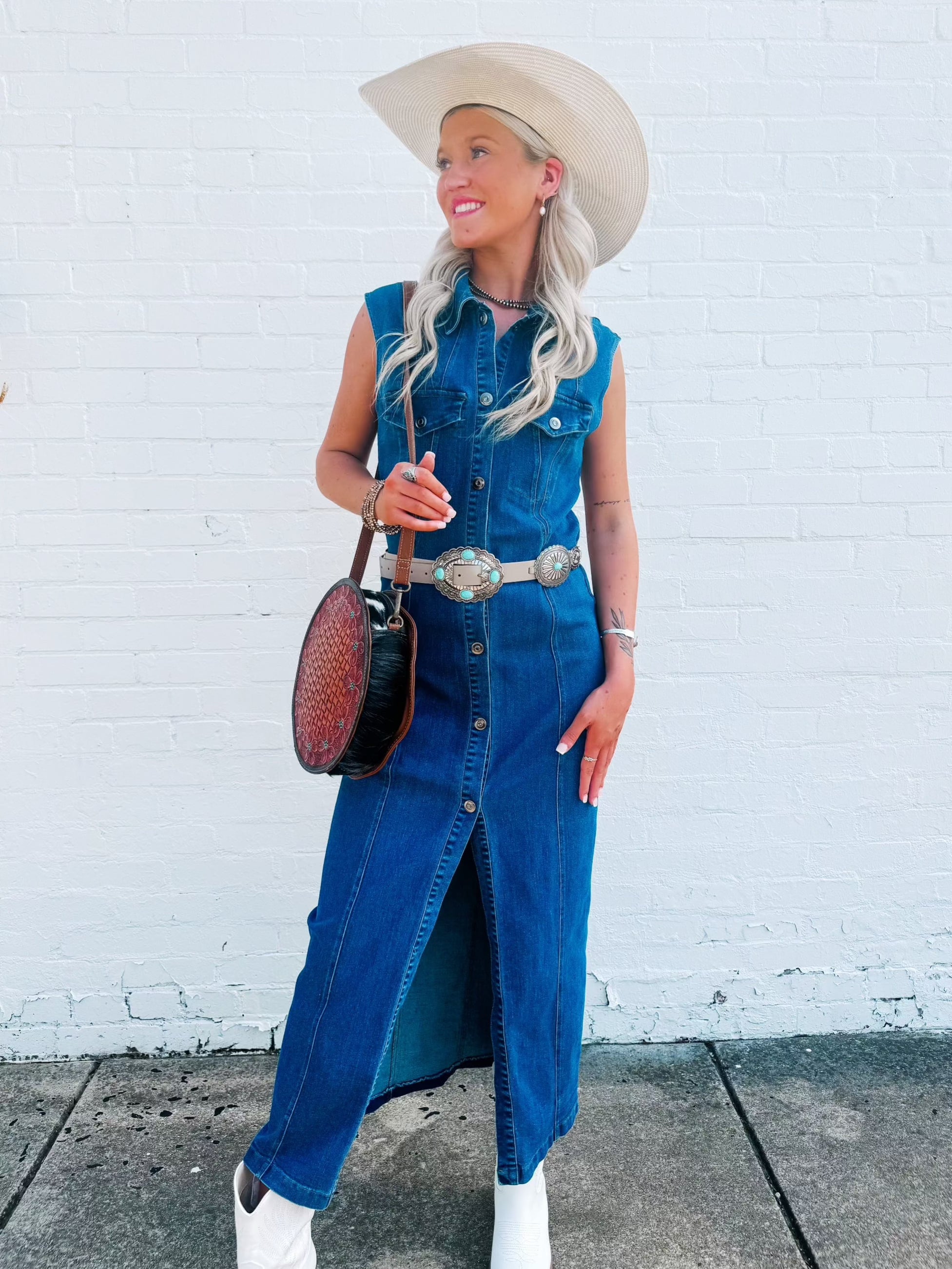 So Me Dresses Button Front Denim Maxi In Dark