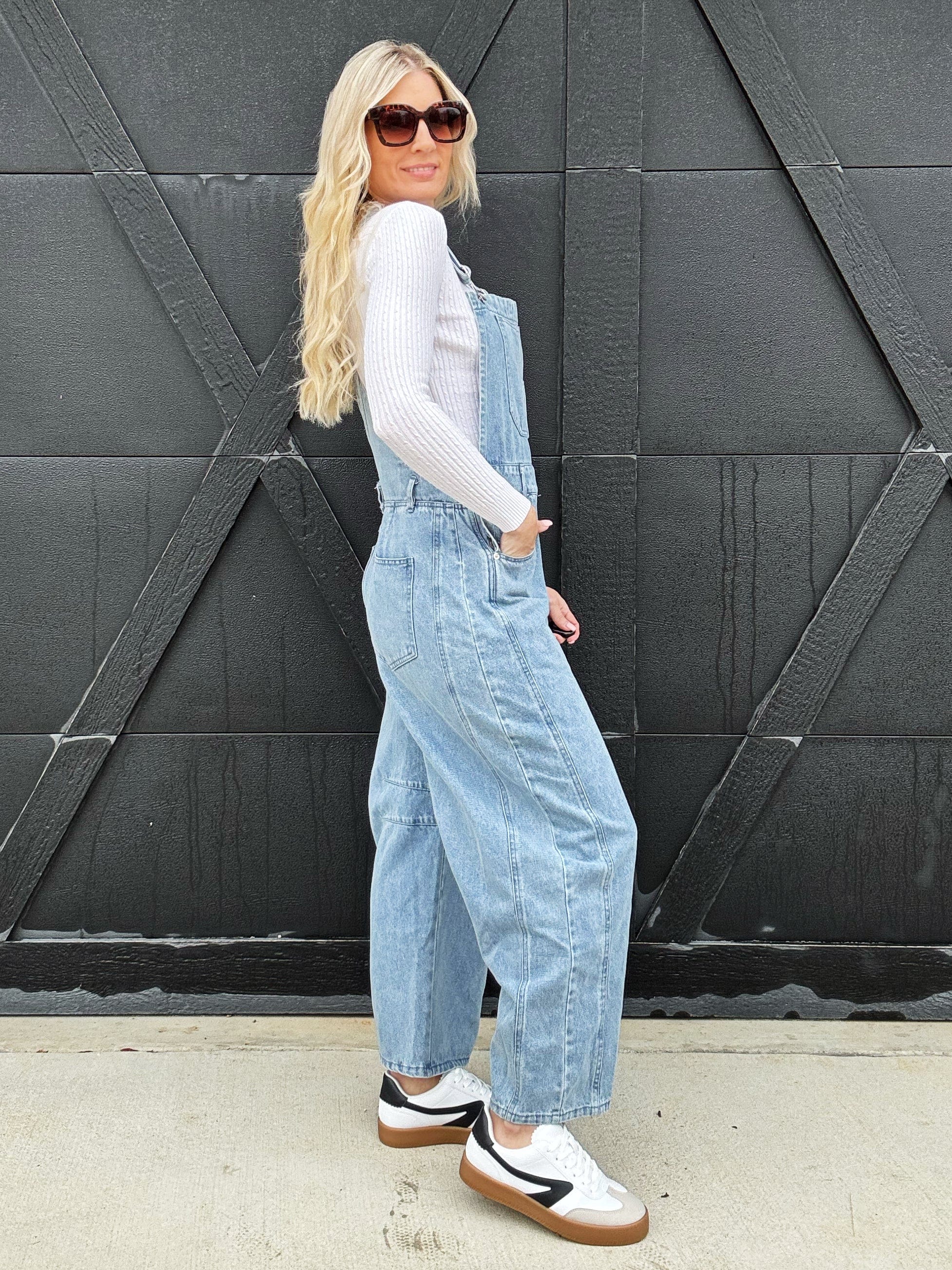 Twill Barrel Overalls In Vintage Denim - Infinity Raine